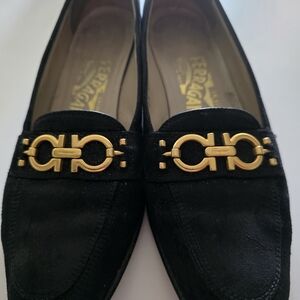 Salvatore Ferragamo Black Loafers with Gold Accents